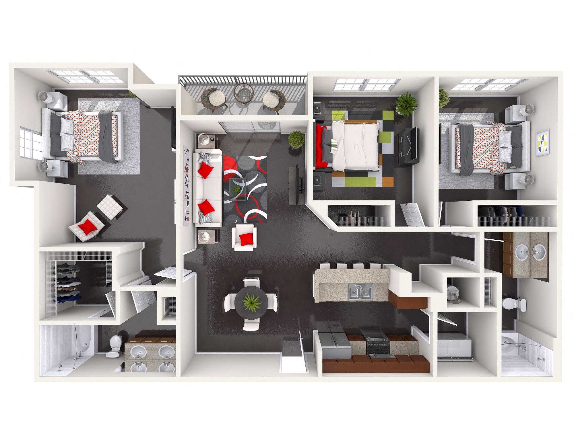 Floor plan for 3 beds, 2 baths, 1552 sqft